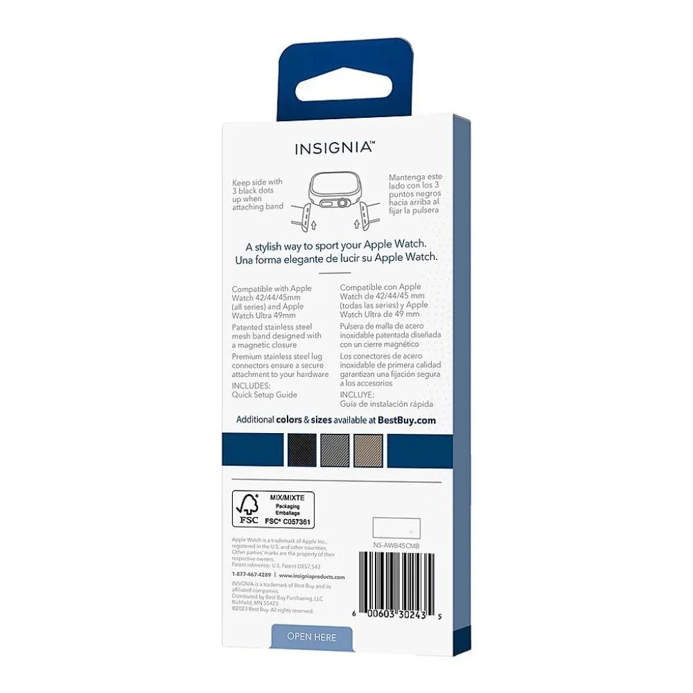 Insignia- Stainless Steel‎ Mesh Band for Apple Watch 42mm, 44mm, 45mm ,49mm